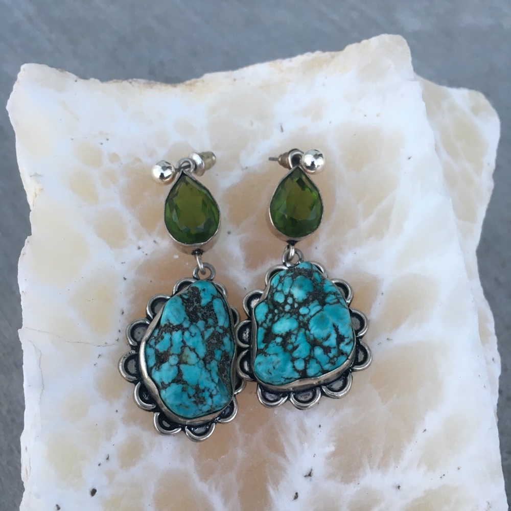 Genuine Turquoise with Peridot Gemstone earrings